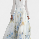 Eliane Vestido Largo con Estampado Floral y Escote Profundo