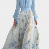 Eliane Vestido Largo con Estampado Floral y Escote Profundo