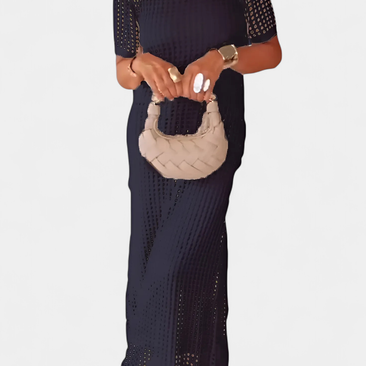 Balbina Vestido de Dos Piezas con Cuello Barco y Detalles Huecos