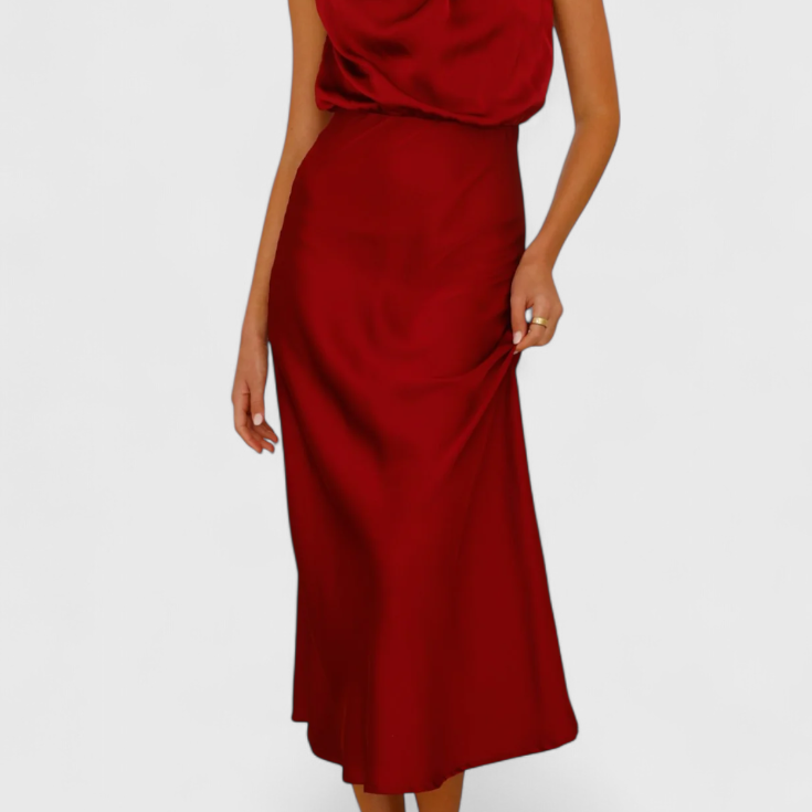 Rina Vestido Elegante de Cuello Halter Drapeado