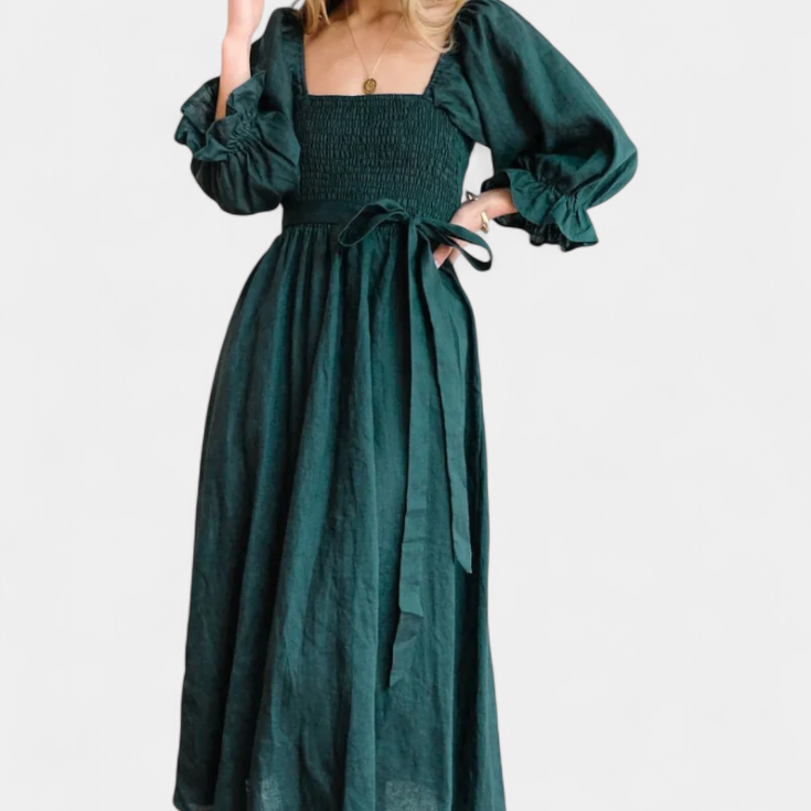 Petra Vestido de Dos Niveles con Cuerpo Fruncido y Mangas Abullonadas