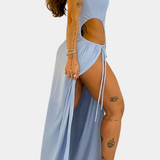 Teuta Vestido Sin Tirantes con Lazo Lateral y Abertura Alta