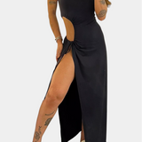 Teuta Vestido Sin Tirantes con Lazo Lateral y Abertura Alta