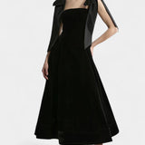 Ajla Vestido Midi de Terciopelo sin Tirantes con Lazo