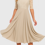 Abby Vestido Midi con Escote Ilusorio Bordado