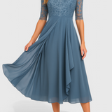 Abby Vestido Midi con Escote Ilusorio Bordado