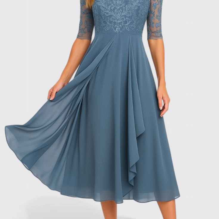 Abby Vestido Midi con Escote Ilusorio Bordado