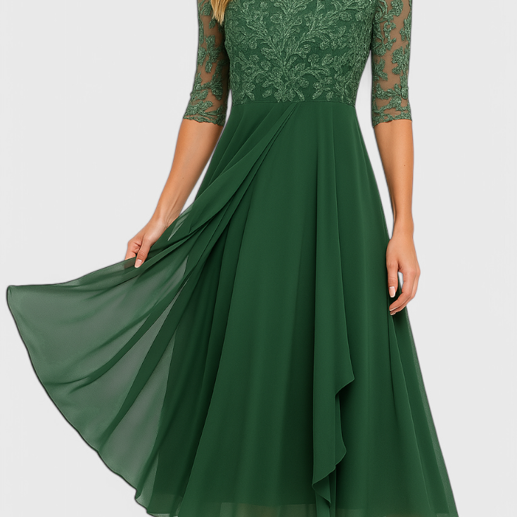 Abby Vestido Midi con Escote Ilusorio Bordado