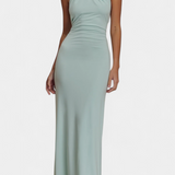 Trinity Vestido Halter Ajustado con Fruncido y Espalda Descubierta