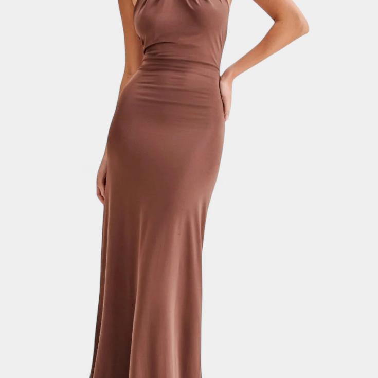 Trinity Vestido Halter Ajustado con Fruncido y Espalda Descubierta