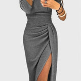 Alexa Vestido Maxi con Hombros Descubiertos y Abertura Sutil