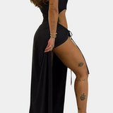 Teuta Vestido Sin Tirantes con Lazo Lateral y Abertura Alta