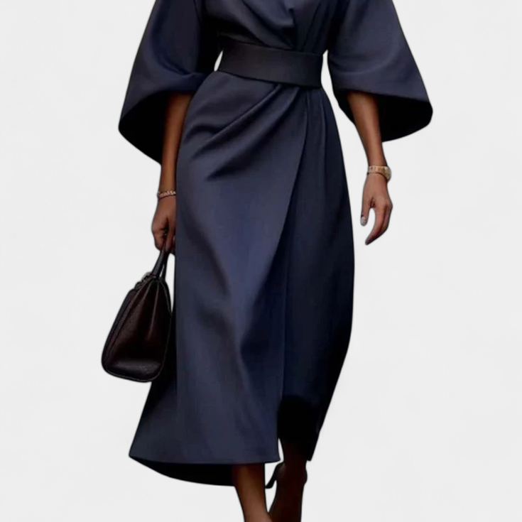 Micaela Vestido Midi con Mangas Lantern y Cintura Ceñida