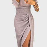 Alexa Vestido Maxi con Hombros Descubiertos y Abertura Sutil