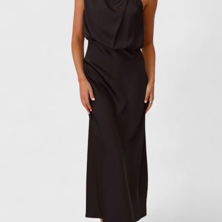 Rina Vestido Elegante de Cuello Halter Drapeado