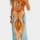 Sytella Vestido Cut-Out con Estampado Abstracto y Espalda Descubierta