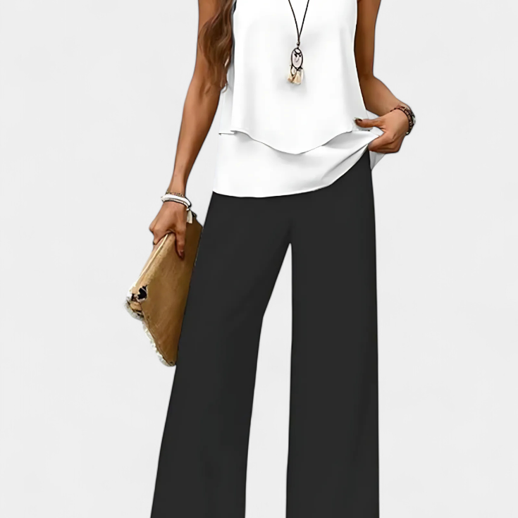 Martina Conjunto Boho Elegante Sin Mangas con Pantalón Recto Estampado