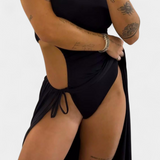 Teuta Vestido Sin Tirantes con Lazo Lateral y Abertura Alta