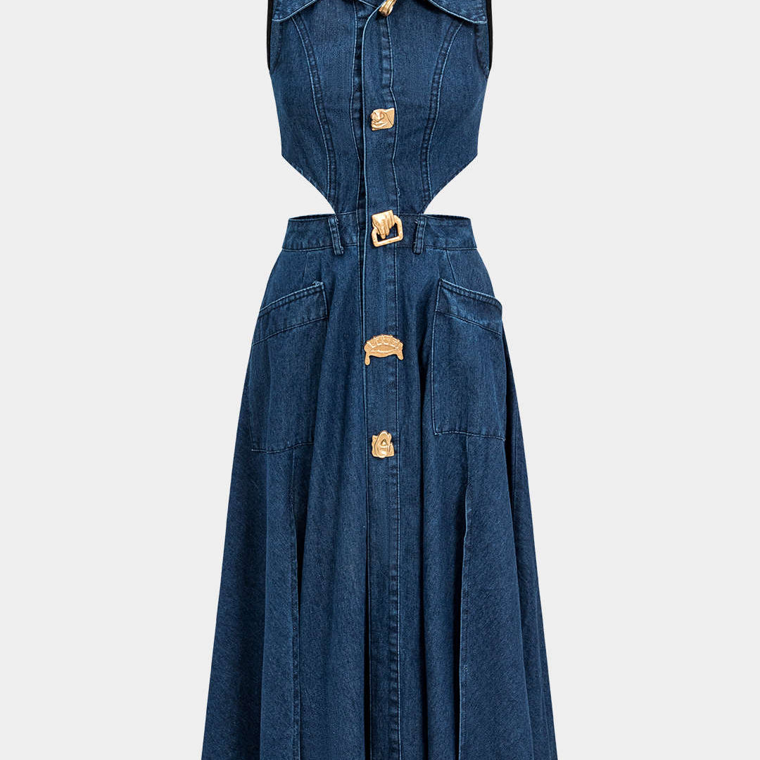 Alia Vestido de Mezclilla sin Mangas con Corte Moderno