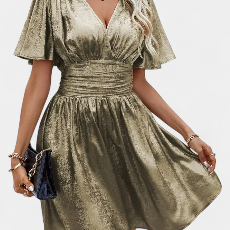 Adalee Vestido de Dama con Escote en V y Cintura Cruzada