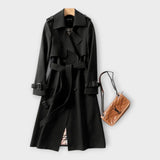 Estilo Clásico Trench Coat Largo Con Cinturón Atemporal