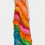 Tori Vestido con Volantes y Estampado Multicolor