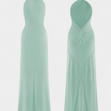 Trinity Vestido Halter Ajustado con Fruncido y Espalda Descubierta