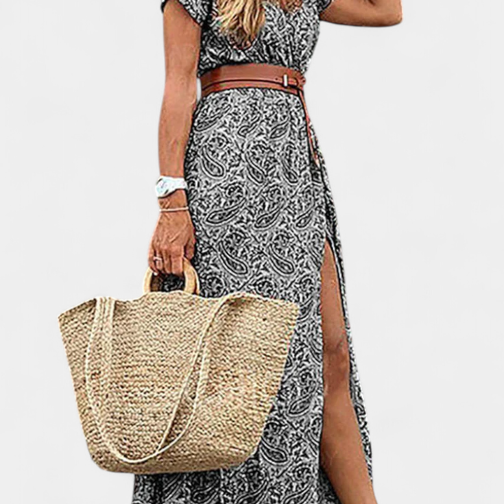 Anfisa Vestido Boho de Verano con Cinturón y Escote en V