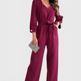 Ariane Mono de Pierna Ancha con Escote en V y Cintura con Lazo