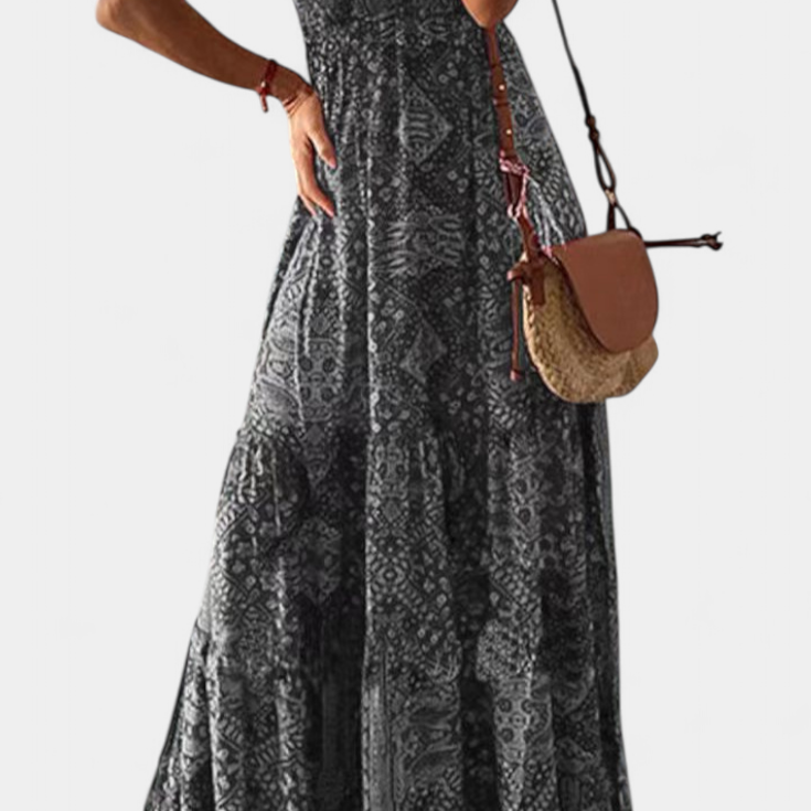 Saira Vestido Vintage con Estampado Floral y Cintura Alta