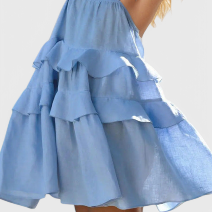 Vianey Vestido Mini de Algodón y Lino Sin Espalda