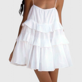 Vianey Vestido Mini de Algodón y Lino Sin Espalda