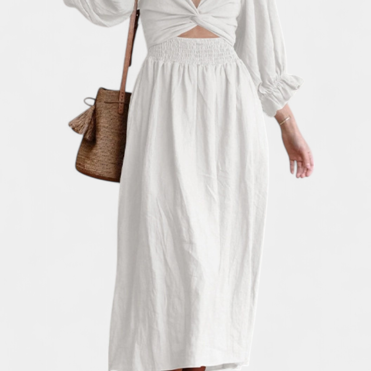 Petra Vestido de Dos Niveles con Cuerpo Fruncido y Mangas Abullonadas