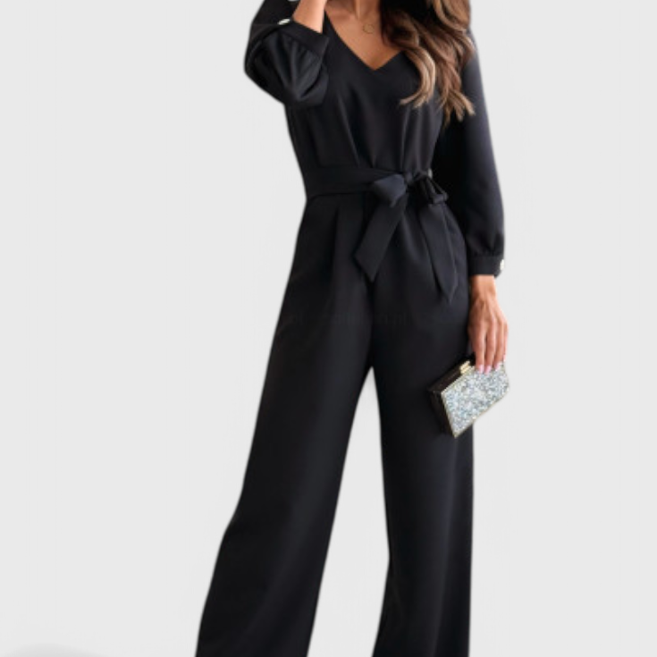 Ariane Mono de Pierna Ancha con Escote en V y Cintura con Lazo