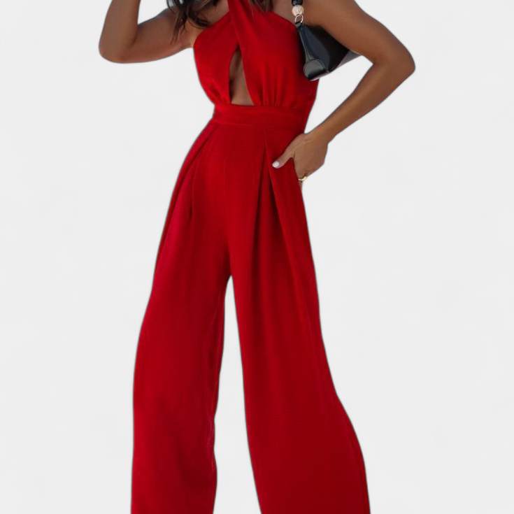 Jessica Mono Halter Cruzado sin Espalda y Pierna Ancha