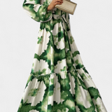 María Vestido Maxi de Manga Larga con Escote en V