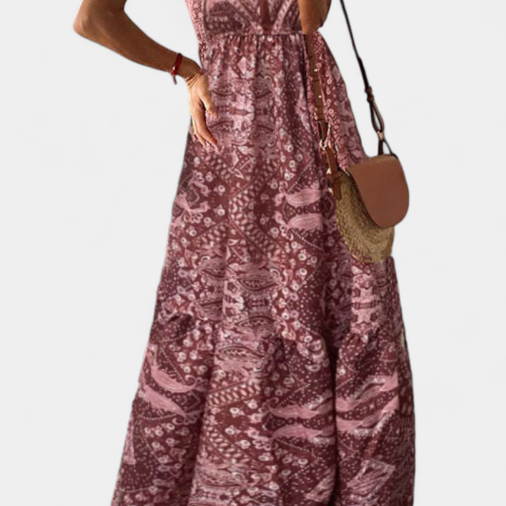 Saira Vestido Vintage con Estampado Floral y Cintura Alta