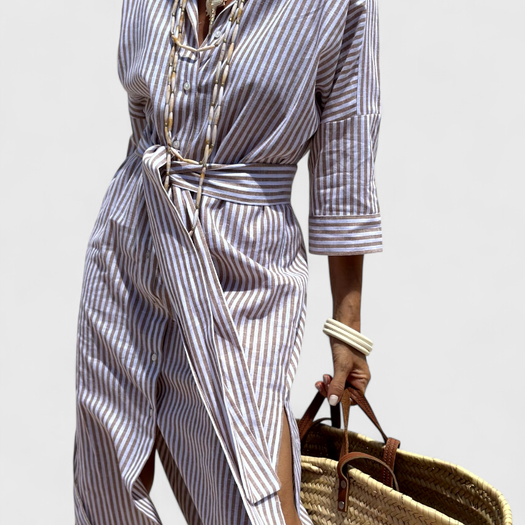 Sherlyn Vestido Camisero de Rayas con Estilo Atemporal