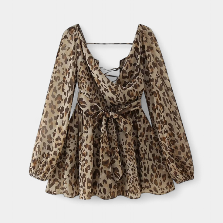 Skylar Vestido Mini con Escote en V y Mangas Ligeras