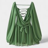 Skylar Vestido Mini con Escote en V y Mangas Ligeras