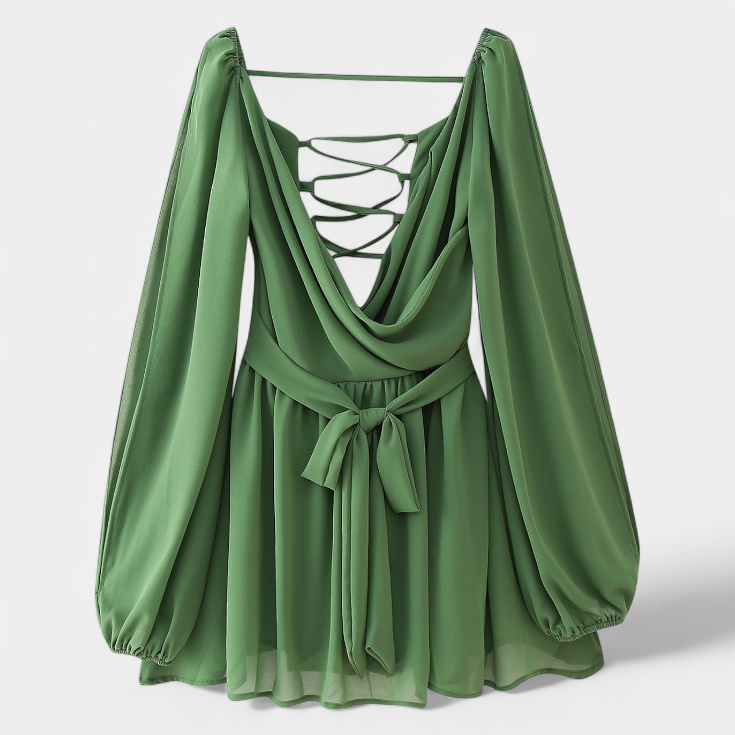 Skylar Vestido Mini con Escote en V y Mangas Ligeras