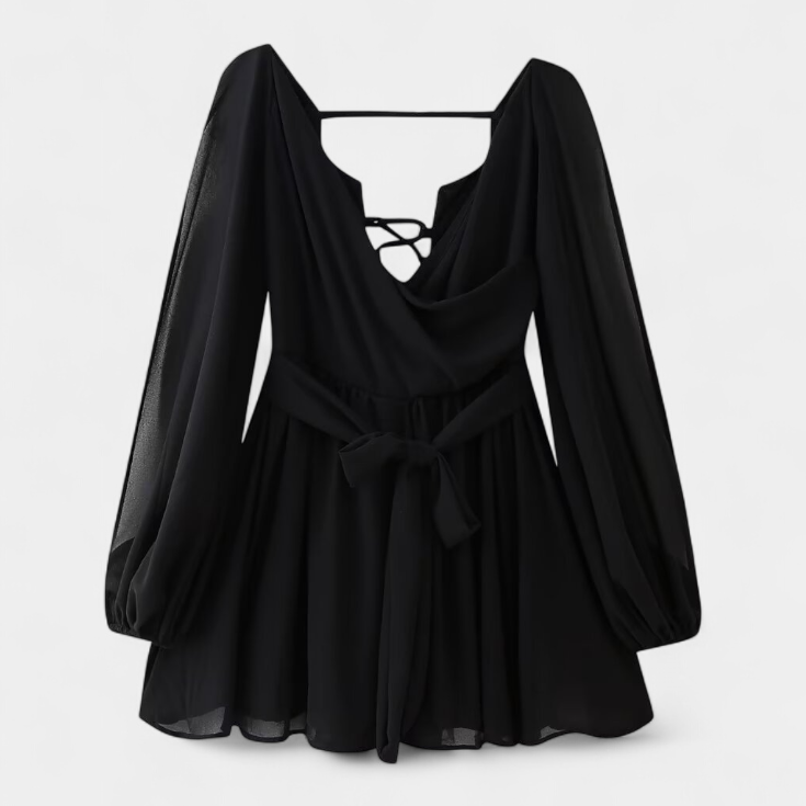 Skylar Vestido Mini con Escote en V y Mangas Ligeras