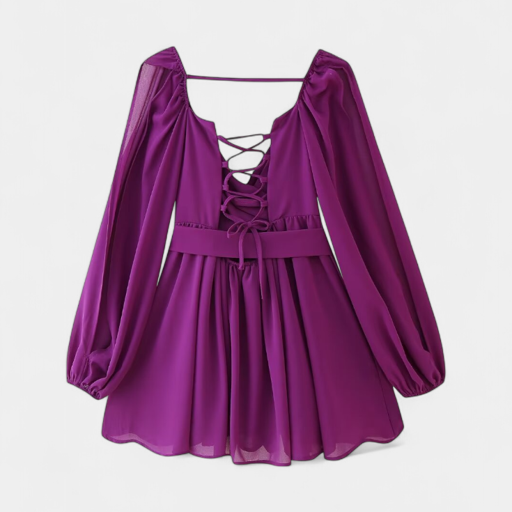 Skylar Vestido Mini con Escote en V y Mangas Ligeras