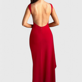 Marion Vestido de Satén con Espalda Abierta y Gran Abertura