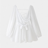 Skylar Vestido Mini con Escote en V y Mangas Ligeras