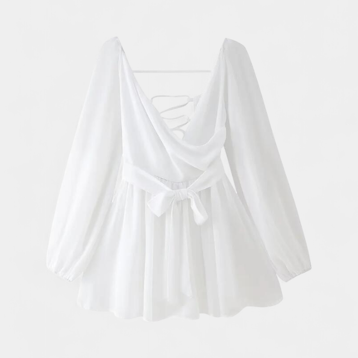 Skylar Vestido Mini con Escote en V y Mangas Ligeras