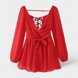 Skylar Vestido Mini con Escote en V y Mangas Ligeras