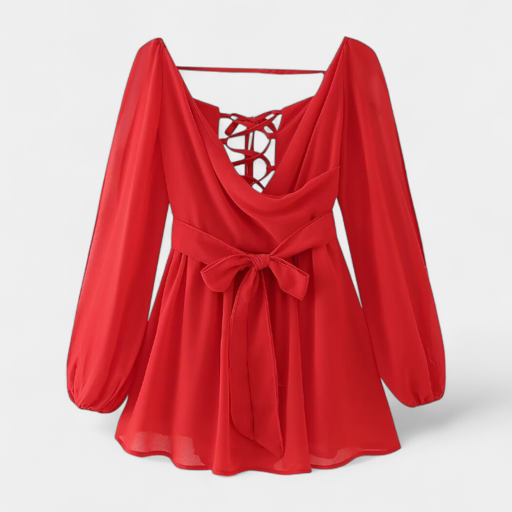 Skylar Vestido Mini con Escote en V y Mangas Ligeras