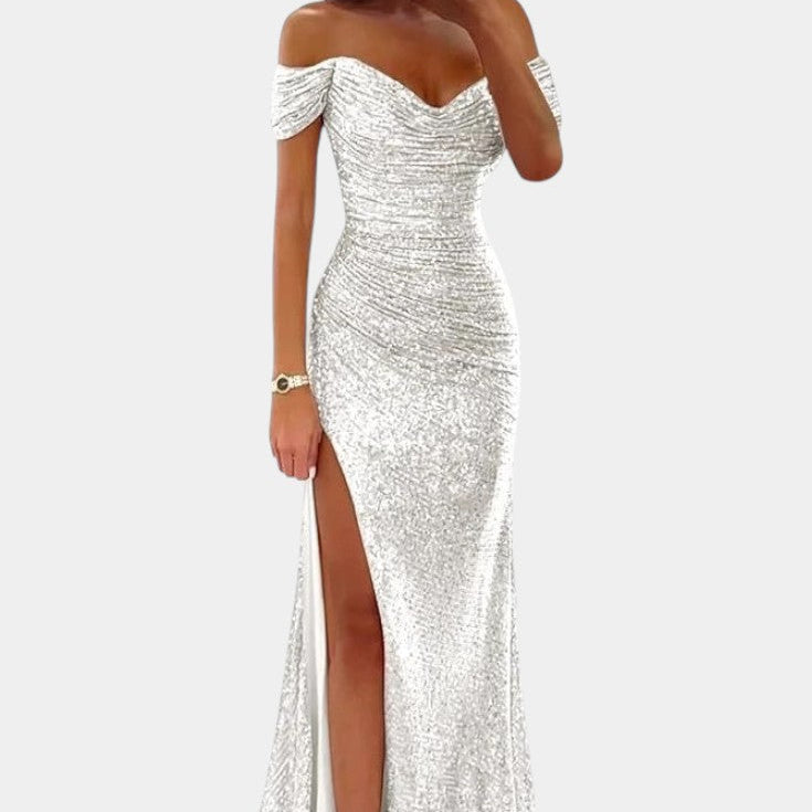 Ariel Vestido de Sirena con Lentejuelas Off-Shoulder