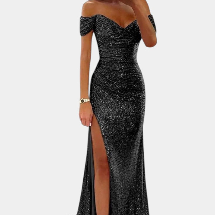 Ariel Vestido de Sirena con Lentejuelas Off-Shoulder